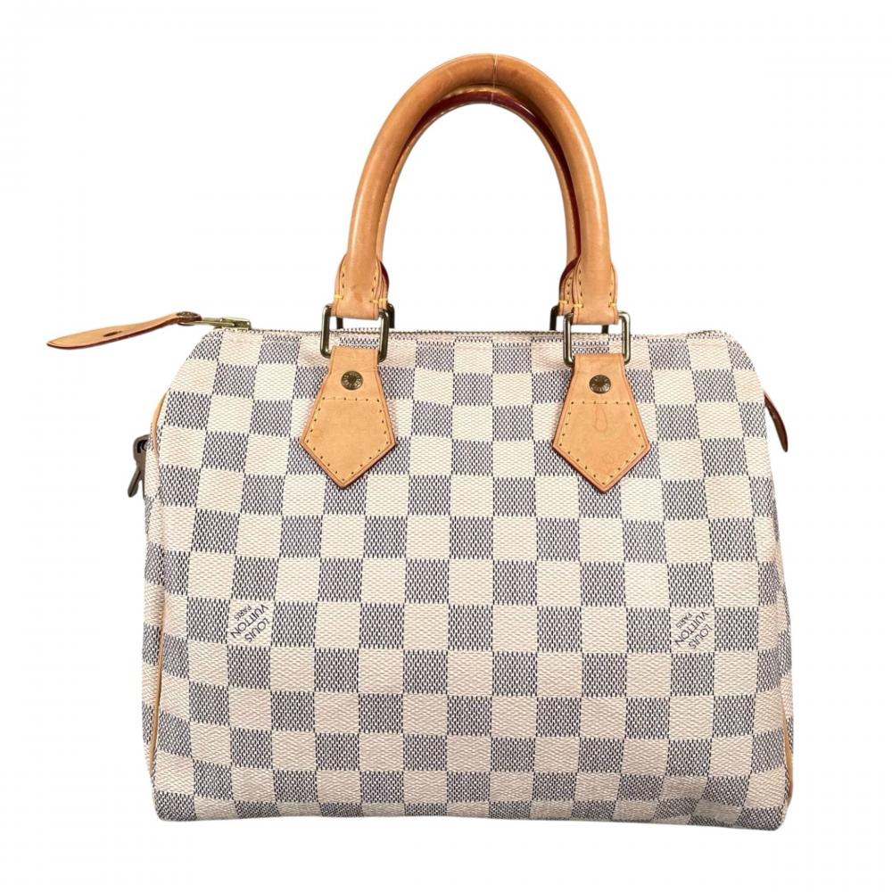 LOUIS VUITTON ルイヴィトン ハンドバッグ ダミエ・アズール スピーディ25 N41534 PVC ヌメ革 ホワイト 白 グレー ゴールド金具 レディース【中古品】