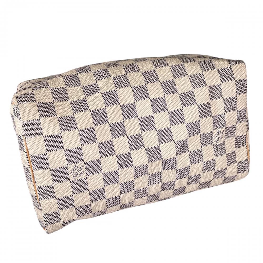 LOUIS VUITTON ルイヴィトン ハンドバッグ ダミエ・アズール スピーディ25 N41534 PVC ヌメ革 ホワイト 白 グレー ゴールド金具 レディース【中古品】