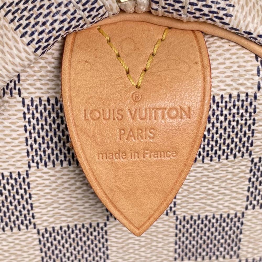 LOUIS VUITTON ルイヴィトン ハンドバッグ ダミエ・アズール スピーディ25 N41534 PVC ヌメ革 ホワイト 白 グレー ゴールド金具 レディース【中古品】
