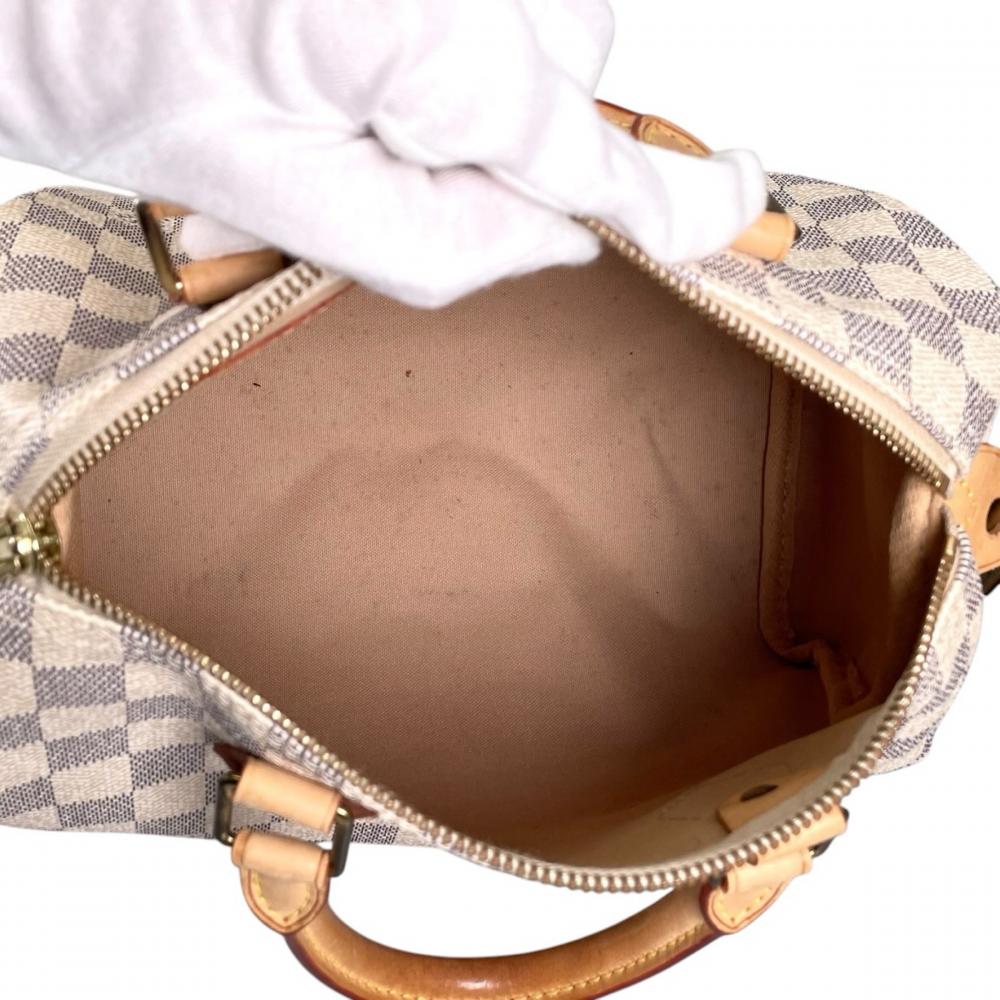 LOUIS VUITTON ルイヴィトン ハンドバッグ ダミエ・アズール スピーディ25 N41534 PVC ヌメ革 ホワイト 白 グレー ゴールド金具 レディース【中古品】