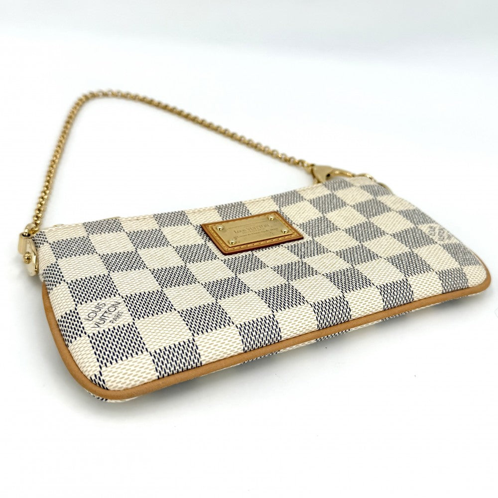 LOUIS VUITTON ルイヴィトン ハンドバッグ ポシェットミラMM アクセサリーポーチ チェーン N60027 ダミエアズールキャンバス ホワイト 白 ゴールド金具 レディース【中古品】