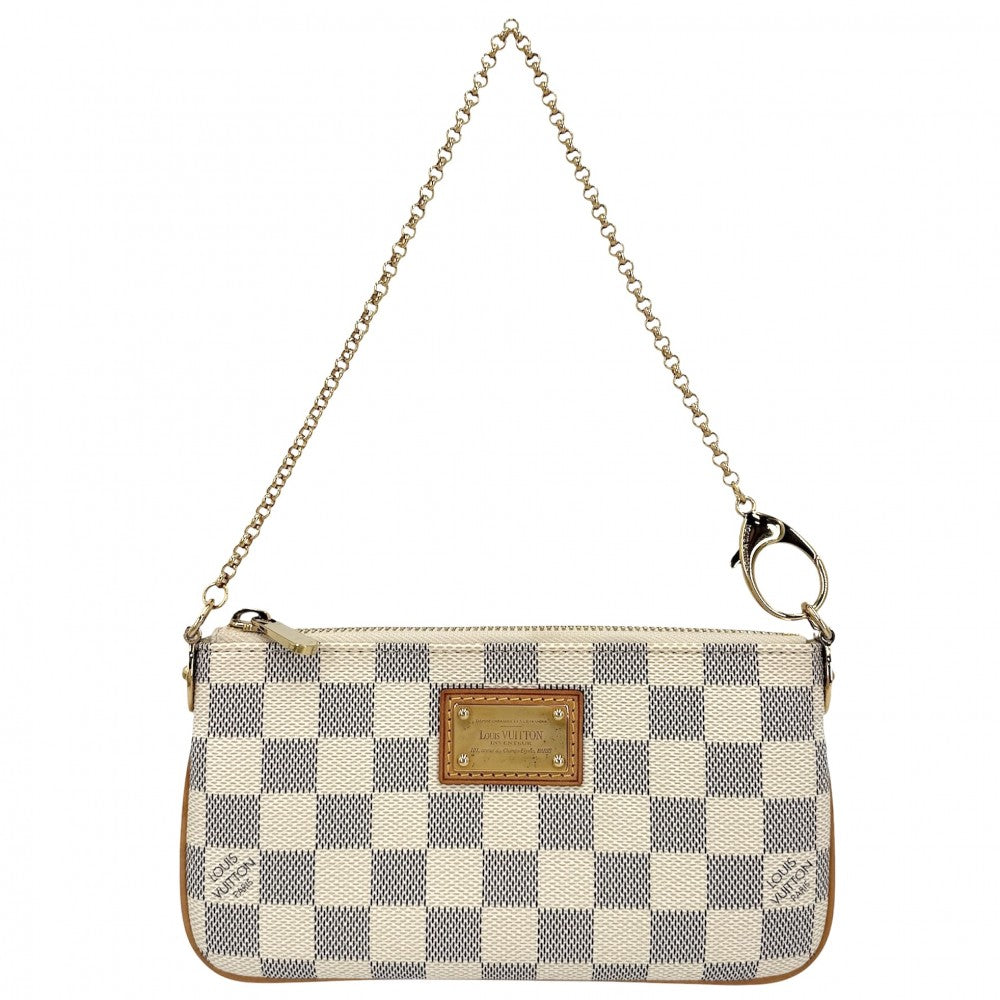 LOUIS VUITTON ルイヴィトン ハンドバッグ ポシェットミラMM アクセサリーポーチ チェーン N60027 ダミエアズールキャンバス ホワイト 白 ゴールド金具 レディース【中古品】