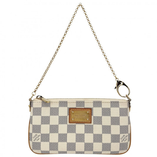 LOUIS VUITTON ルイヴィトン ハンドバッグ ポシェットミラMM アクセサリーポーチ チェーン N60027 ダミエアズールキャンバス ホワイト 白 ゴールド金具 レディース【中古品】