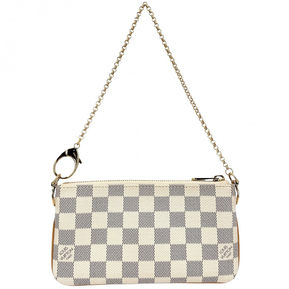 LOUIS VUITTON ルイヴィトン ハンドバッグ ポシェットミラMM アクセサリーポーチ チェーン N60027 ダミエアズールキャンバス ホワイト 白 ゴールド金具 レディース【中古品】