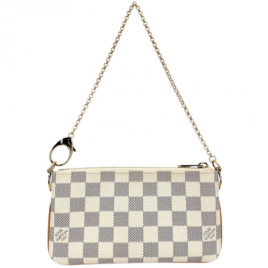 LOUIS VUITTON ルイヴィトン ハンドバッグ ポシェットミラMM アクセサリーポーチ チェーン N60027 ダミエアズールキャンバス ホワイト 白 ゴールド金具 レディース【中古品】