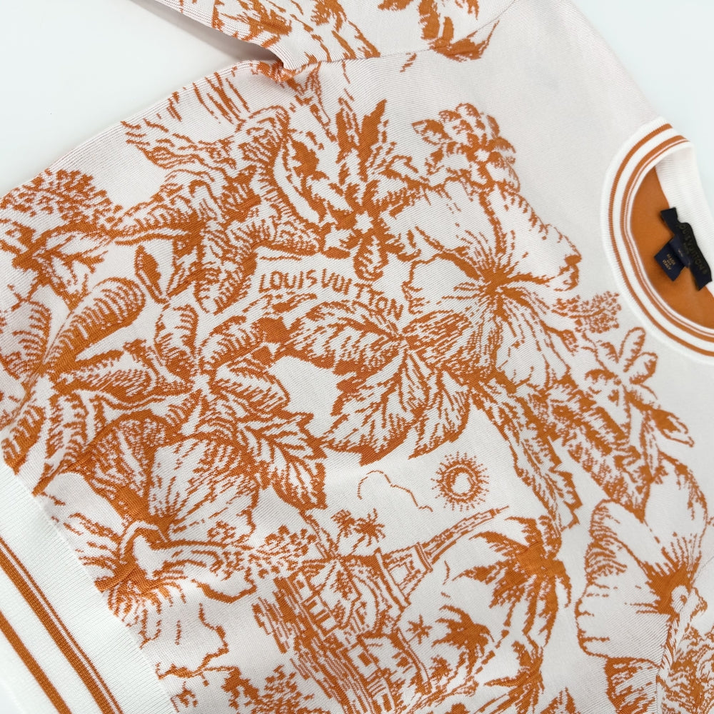 LOUIS VUITTON ルイヴィトン ニット トロピカルフローラル クロップド アパレル 服 XS オレンジ ホワイト 白 春 秋 コットン シルク ナイロン ポリウレタン レディース【中古品】