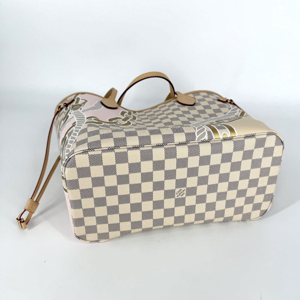 【開店SALE】 LOUIS VUITTON ルイヴィトン トートバッグ ノーティカルネヴァーフル MM ハンドバッグ ポーチ付き N40471 ダミエアズールキャンバス ホワイト 白 ゴールド金具 レディース【中古品】