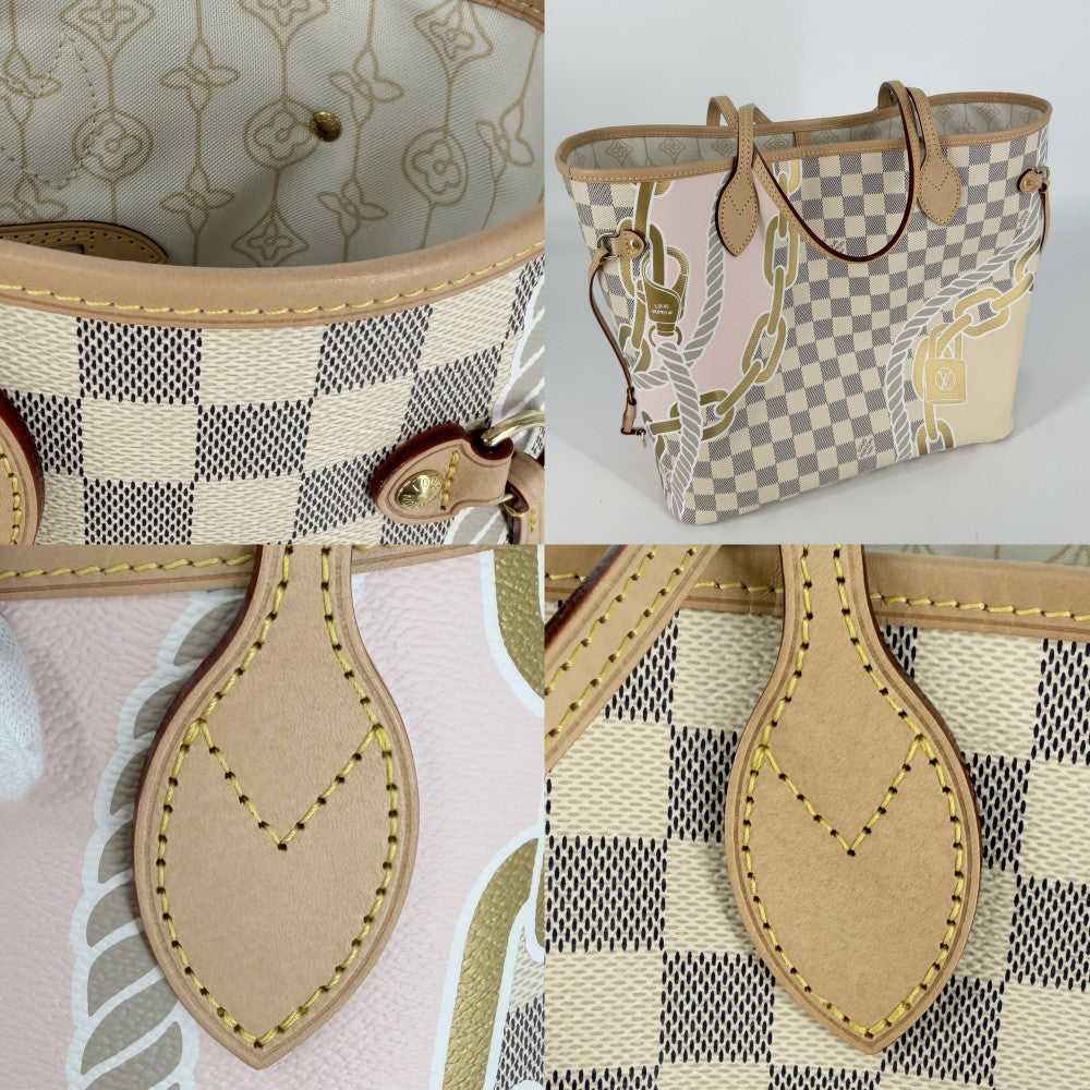 【開店SALE】 LOUIS VUITTON ルイヴィトン トートバッグ ノーティカルネヴァーフル MM ハンドバッグ ポーチ付き N40471 ダミエアズールキャンバス ホワイト 白 ゴールド金具 レディース【中古品】