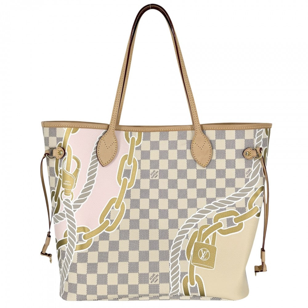 【開店SALE】 LOUIS VUITTON ルイヴィトン トートバッグ ノーティカルネヴァーフル MM ハンドバッグ ポーチ付き N40471 ダミエアズールキャンバス ホワイト 白 ゴールド金具 レディース【中古品】