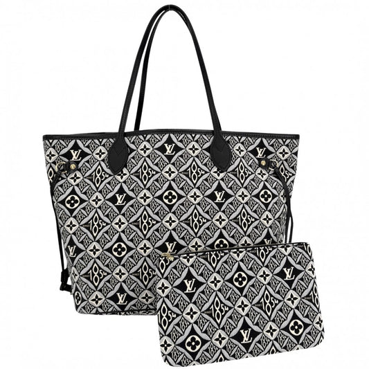 LOUIS VUITTON ルイヴィトン トートバッグ モノグラムジャガードSINCE 1854 ネヴァーフルMM ハンドバッグ M57230 キャンバス レザー ブラック 黒 ゴールド金具 レディース【中古品】