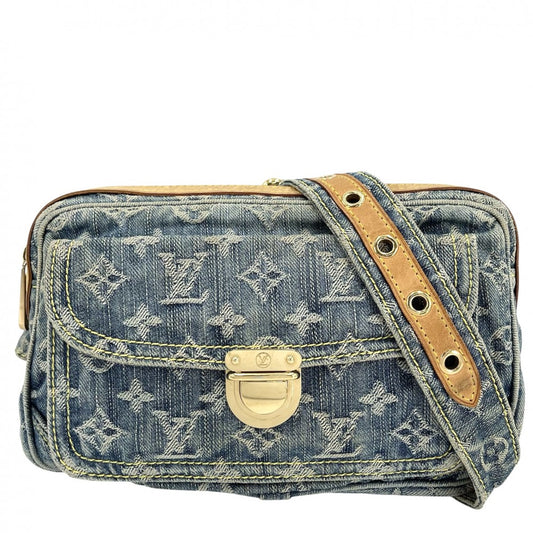 【開店SALE】 LOUIS VUITTON ルイヴィトン ウエストバッグ モノグラムデニム バムバッグ ボディバッグ M95347 ブルー 青 ゴールド金具 レディース【中古品】