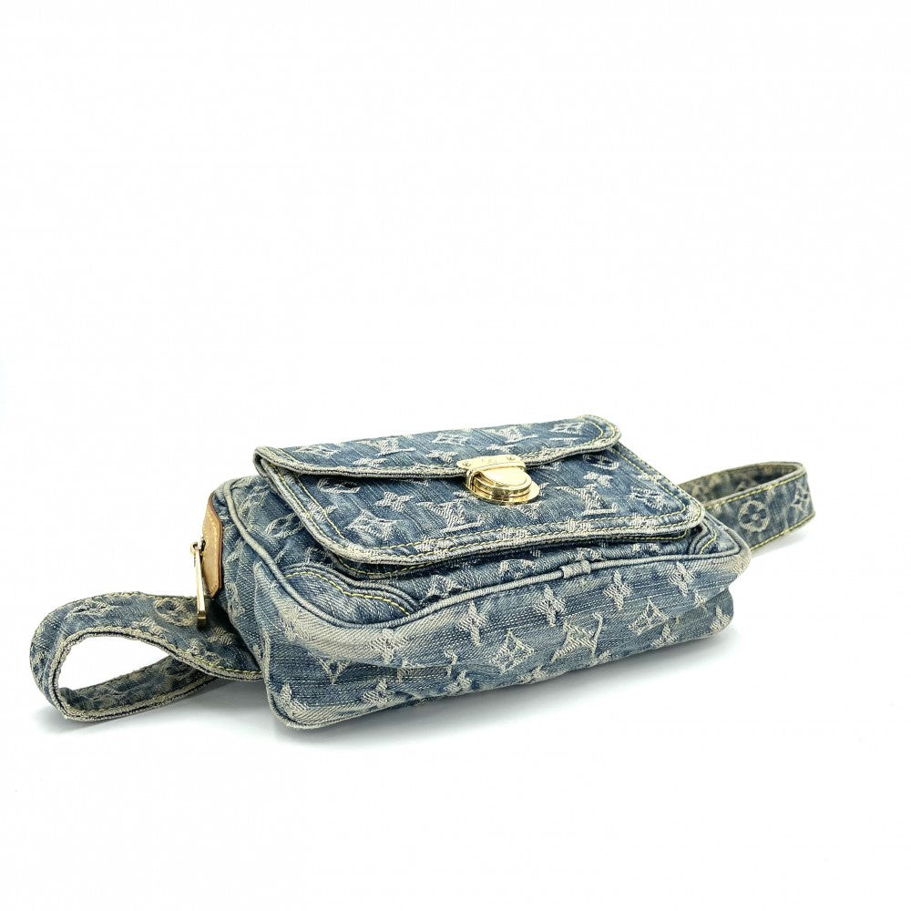【開店SALE】 LOUIS VUITTON ルイヴィトン ウエストバッグ モノグラムデニム バムバッグ ボディバッグ M95347 ブルー 青 ゴールド金具 レディース【中古品】