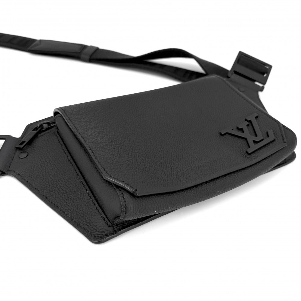 LOUIS VUITTON ルイヴィトン ボディバッグ テイクオフ・スリング LVアエログラム ウエストポーチ ブラック 黒 M57081 カーフレザー ノワール ブラック金具 メンズ【中古品】