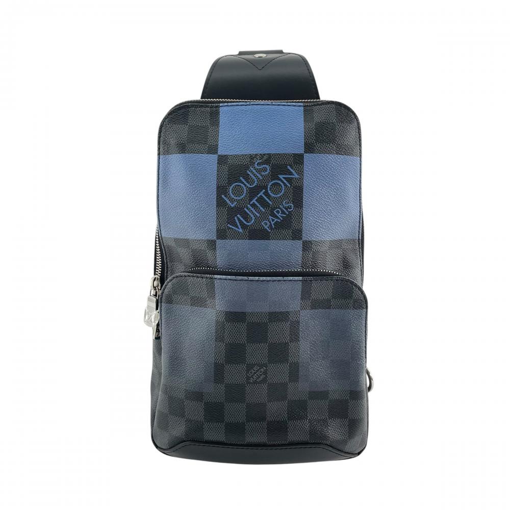 LOUIS VUITTON ルイヴィトン ボディバッグ ジャイアントダミエ アヴェニュースリング N40404 ダミエグラフィットキャンバス ブルー 青 ブラック 黒 シルバー金具 メンズ【中古品】