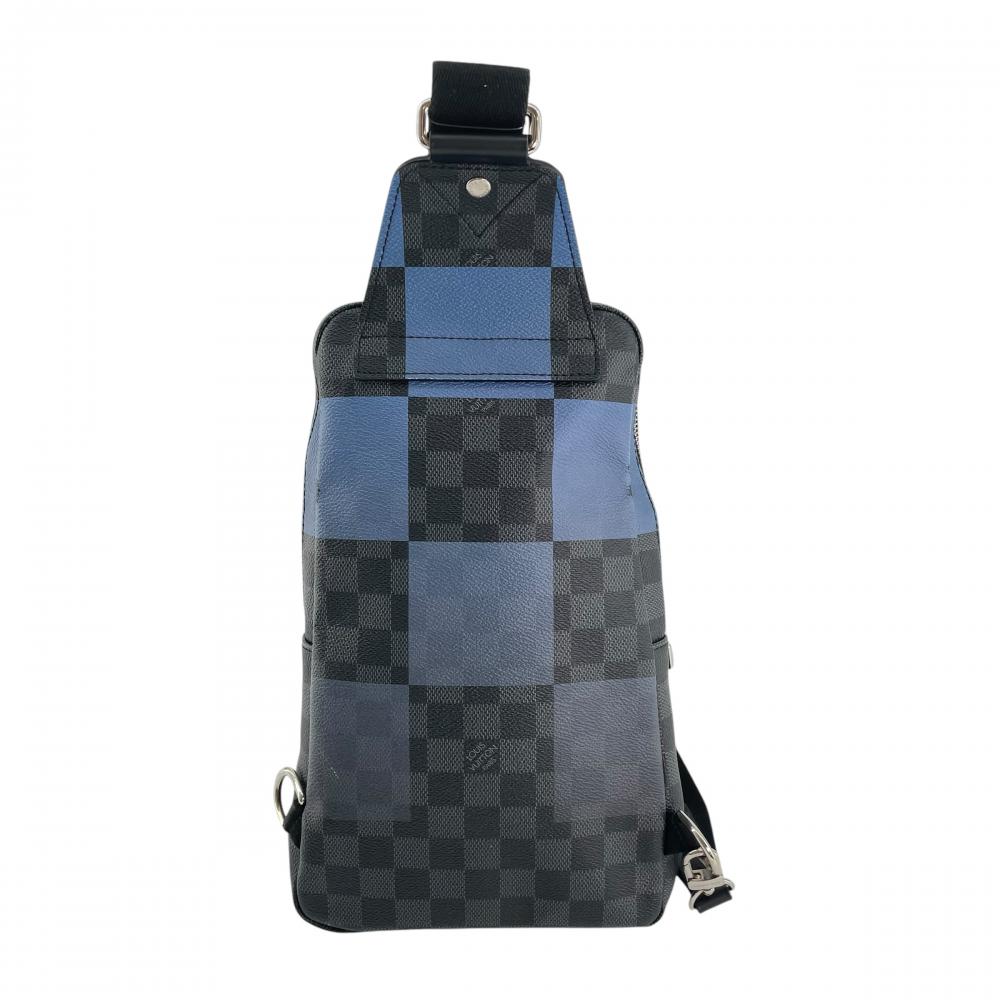 LOUIS VUITTON ルイヴィトン ボディバッグ ジャイアントダミエ アヴェニュースリング N40404 ダミエグラフィットキャンバス ブルー 青 ブラック 黒 シルバー金具 メンズ【中古品】