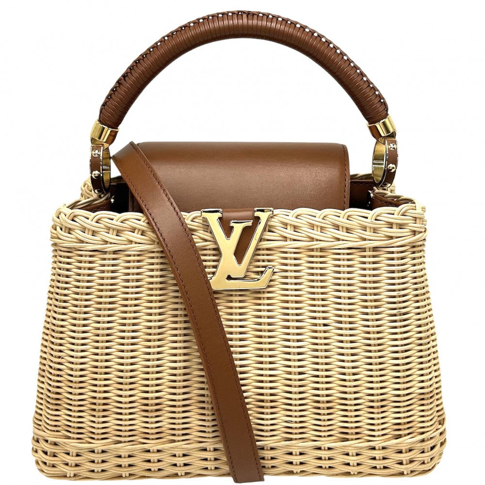 【開店SALE】 LOUIS VUITTON ルイヴィトン 2WAY カプシーヌBB ハンドバッグ ショルダーバッグ かごバッグ M22173 春 夏 ラタン レザー ブラウン 茶 ベージュ ゴールド金具 レディース【中古品】