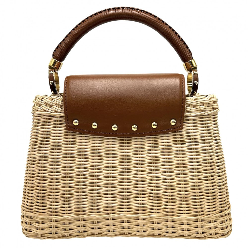 【開店SALE】 LOUIS VUITTON ルイヴィトン 2WAY カプシーヌBB ハンドバッグ ショルダーバッグ かごバッグ M22173 春 夏 ラタン レザー ブラウン 茶 ベージュ ゴールド金具 レディース【中古品】