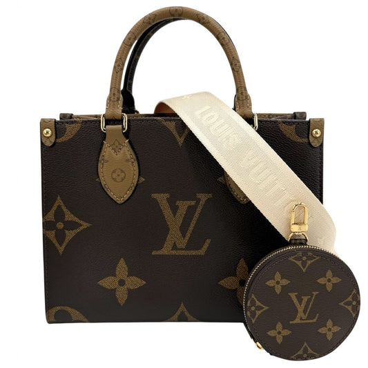 【開店SALE】 LOUIS VUITTON ルイヴィトン 2WAY モノグラムリバース オンザゴーPM ハンドバッグ ショルダーバッグ 鞄 かばん M46373 ブラウン 茶 ゴールド金具 レディース【中古品】