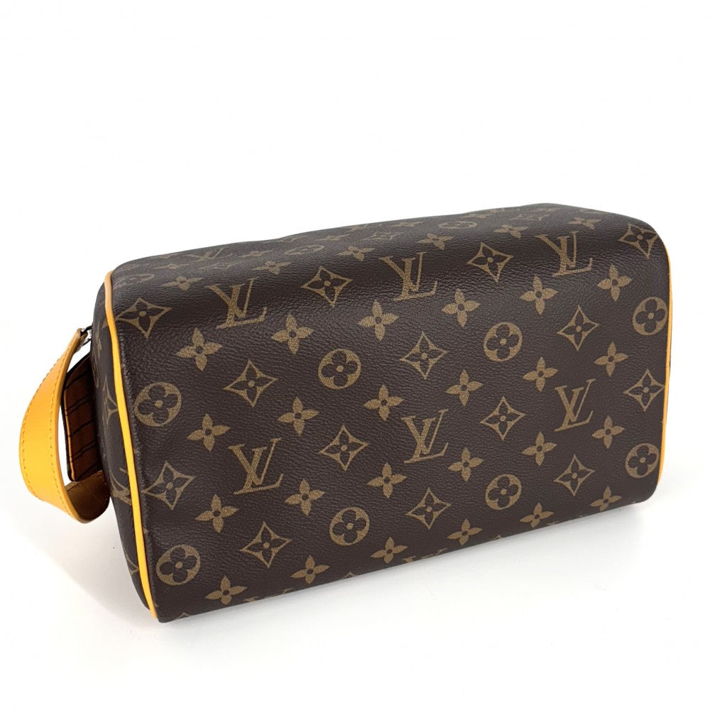 【開店SALE】 LOUIS VUITTON ルイヴィトン ハンドバッグ モノグラムマカサー ドップ・キット セカンドバッグ ポーチ ブラウン M12643 サフランイエロー シルバー金具 メンズ【中古品】