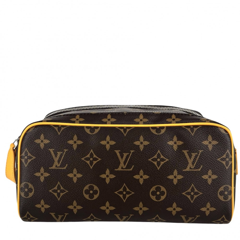 【開店SALE】 LOUIS VUITTON ルイヴィトン ハンドバッグ モノグラムマカサー ドップ・キット セカンドバッグ ポーチ ブラウン M12643 サフランイエロー シルバー金具 メンズ【中古品】