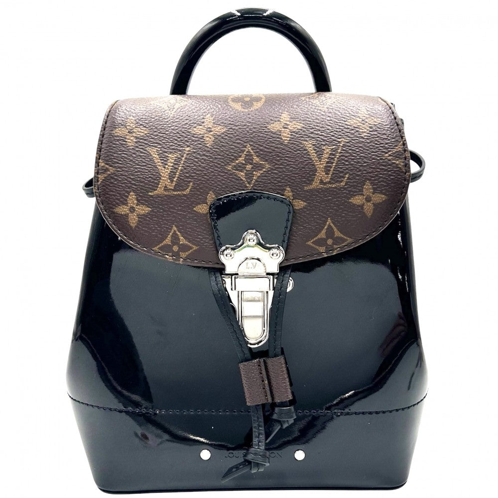 LOUIS VUITTON ルイヴィトン リュック モノグラム ホットスプリング バックパック ヴェルニ かばん 鞄 M55769 ブラウン 茶 ブラック 黒 シルバー金具 レディース【中古品】
