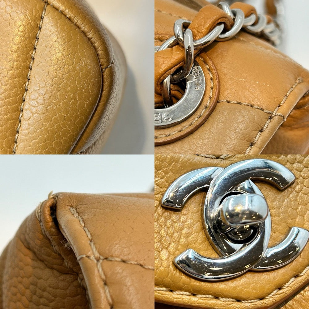 CHANEL シャネル ショルダーバッグ シェブロン Vステッチ チェーンショルダーバッグ 鞄 かばん ココマーク ココ キャビアスキン ブラウン 茶 シルバー金具 レディース【中古品】