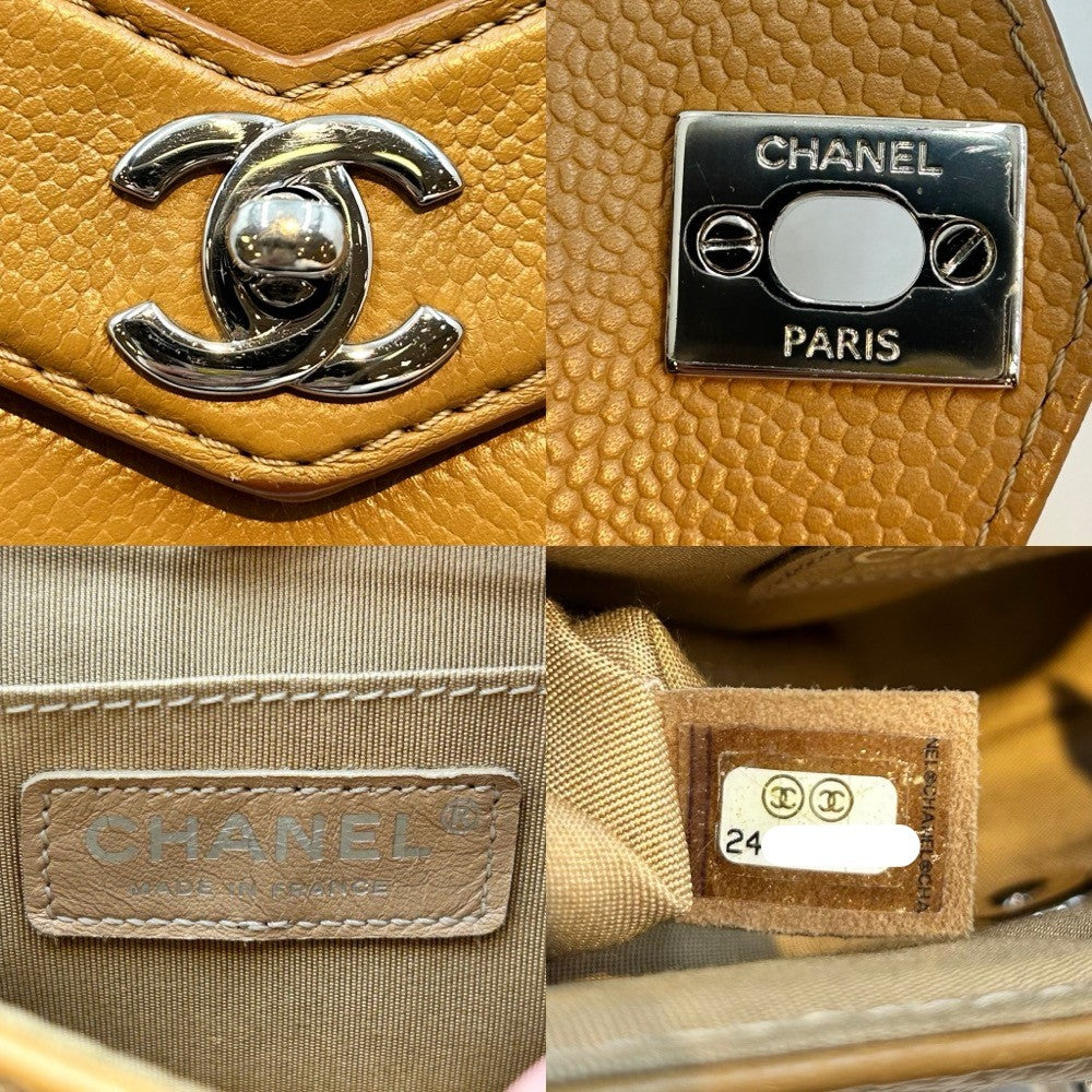 CHANEL シャネル ショルダーバッグ シェブロン Vステッチ チェーンショルダーバッグ 鞄 かばん ココマーク ココ キャビアスキン ブラウン 茶 シルバー金具 レディース【中古品】
