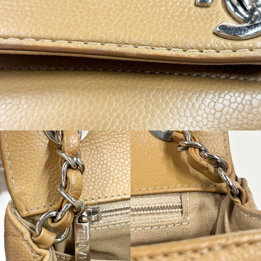 CHANEL シャネル ショルダーバッグ シェブロン Vステッチ チェーンショルダーバッグ 鞄 かばん ココマーク ココ キャビアスキン ブラウン 茶 シルバー金具 レディース【中古品】