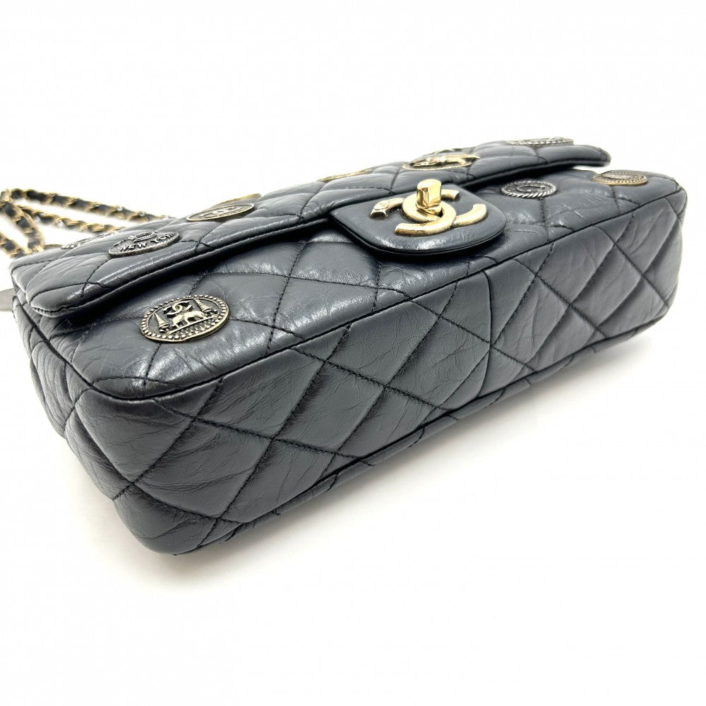 CHANEL シャネル ショルダーバッグ マトラッセ25 チェーンショルダー ココマーク ココ ダブルフラップ ダブルチェーン コインモチーフ かばん 鞄 レザー ブラック 黒 ゴールド金具 レディース【中古品】