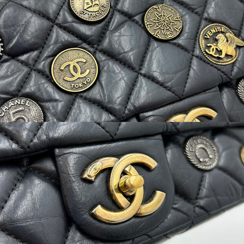 CHANEL シャネル ショルダーバッグ マトラッセ25 チェーンショルダー ココマーク ココ ダブルフラップ ダブルチェーン コインモチーフ かばん 鞄 レザー ブラック 黒 ゴールド金具 レディース【中古品】