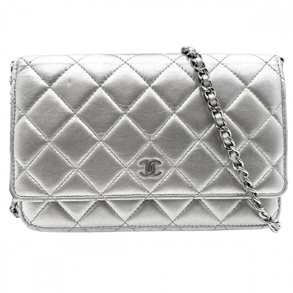 CHANEL シャネル チェーンウォレット マトラッセ ミニショルダーバッグ ココマーク ココ 財布 鞄 かばん AP0250 レザー シルバー シルバー金具 レディース【中古品】