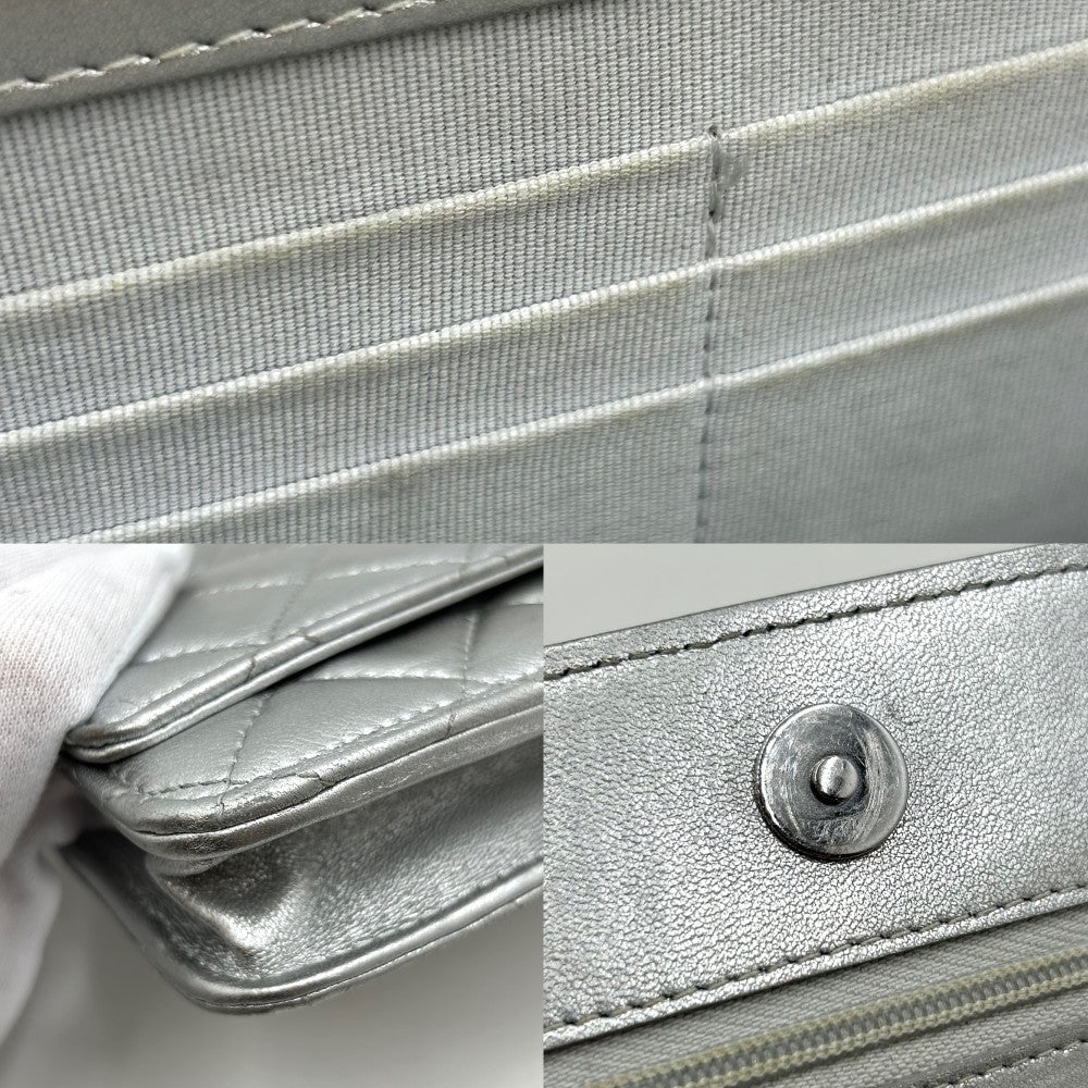 CHANEL シャネル チェーンウォレット マトラッセ ミニショルダーバッグ ココマーク ココ 財布 鞄 かばん AP0250 レザー シルバー シルバー金具 レディース【中古品】