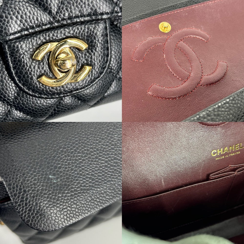 CHANEL シャネル ショルダーバッグ マトラッセ25 ダブルチェーン ダブルフラップ ココマーク ココ ターンロック かばん 鞄 キャビアスキン ブラック 黒 ゴールド金具 レディース【中古品】