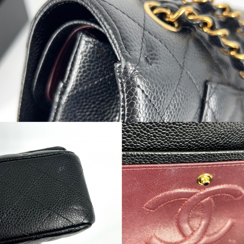 CHANEL シャネル ショルダーバッグ マトラッセ25 ダブルチェーン ダブルフラップ ココマーク ココ ターンロック かばん 鞄 キャビアスキン ブラック 黒 ゴールド金具 レディース【中古品】