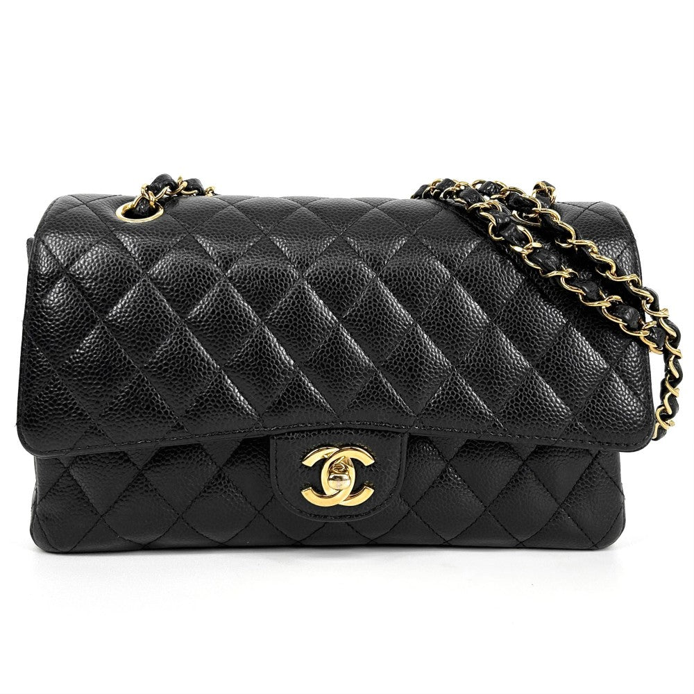 CHANEL シャネル ショルダーバッグ マトラッセ25 ダブルチェーン ダブルフラップ ココマーク ココ ターンロック かばん 鞄 キャビアスキン ブラック 黒 ゴールド金具 レディース【中古品】