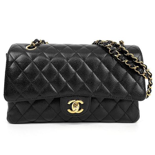 CHANEL シャネル ショルダーバッグ マトラッセ25 ダブルチェーン ダブルフラップ ココマーク ココ ターンロック かばん 鞄 キャビアスキン ブラック 黒 ゴールド金具 レディース【中古品】