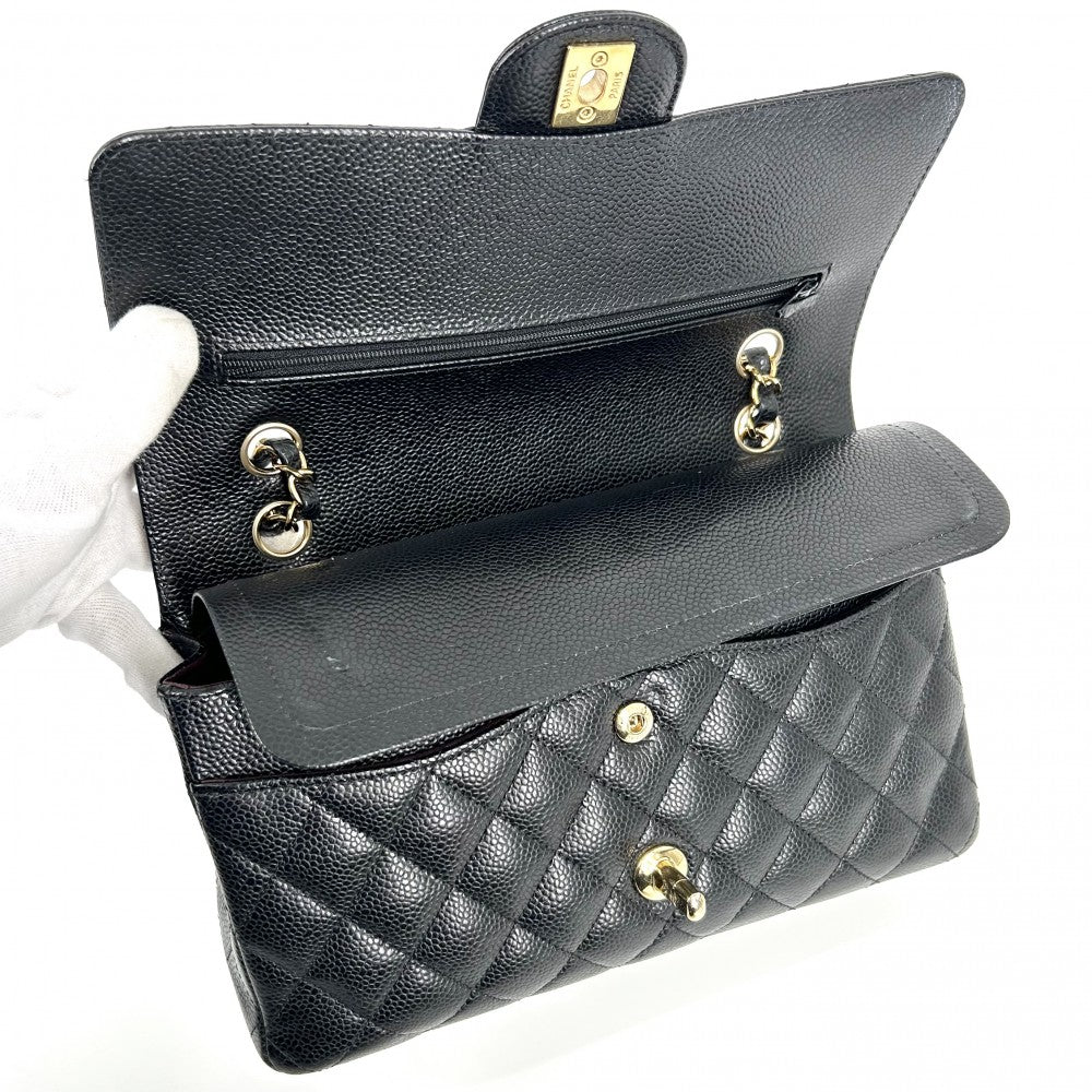 CHANEL シャネル ショルダーバッグ マトラッセ25 ダブルチェーン ダブルフラップ ココマーク ココ ターンロック かばん 鞄 キャビアスキン ブラック 黒 ゴールド金具 レディース【中古品】