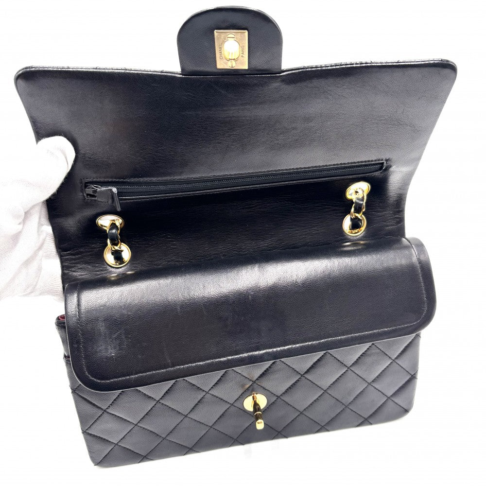 CHANEL シャネル ショルダーバッグ マトラッセ25 ダブルチェーン ダブルフラップ ココマーク ココ ターンロック かばん 鞄 ラムスキン ブラック 黒 ゴールド金具 レディース【中古品】