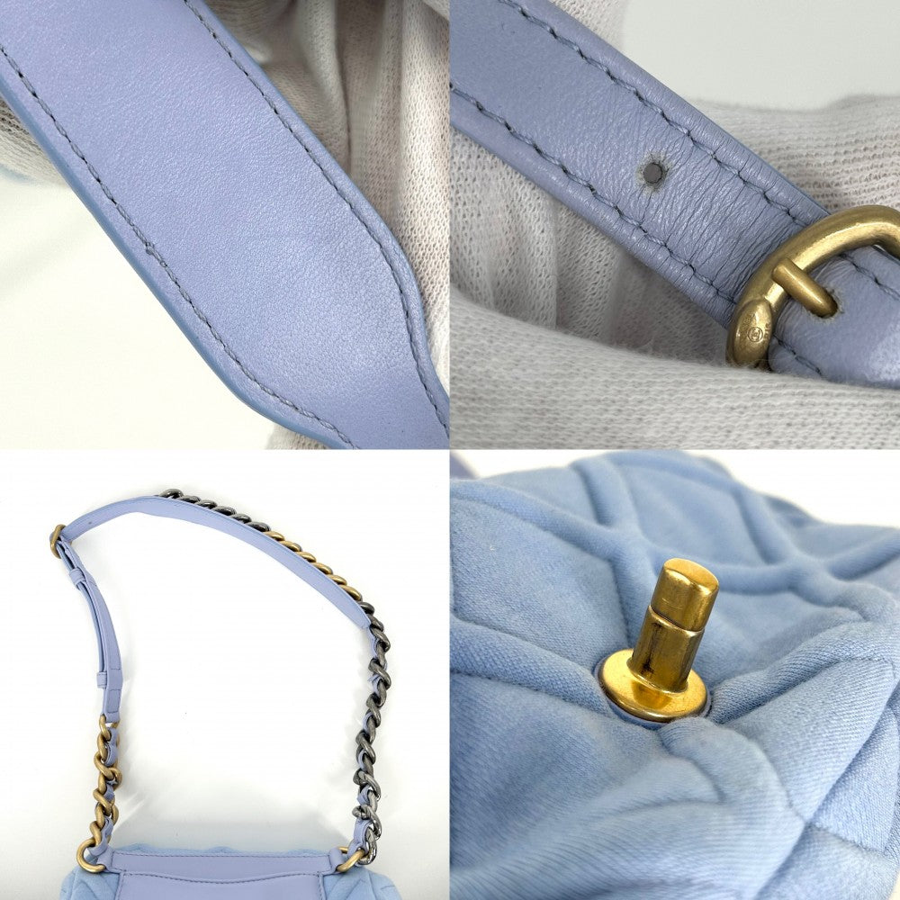 【開店SALE】 CHANEL シャネル ウエストバッグ シャネル19 ウエストポーチ ココマーク 小さめ かばん 鞄 ラムスキン コットンジャージー ブルー 青 ゴールド×シルバー金具 レディース【中古品】