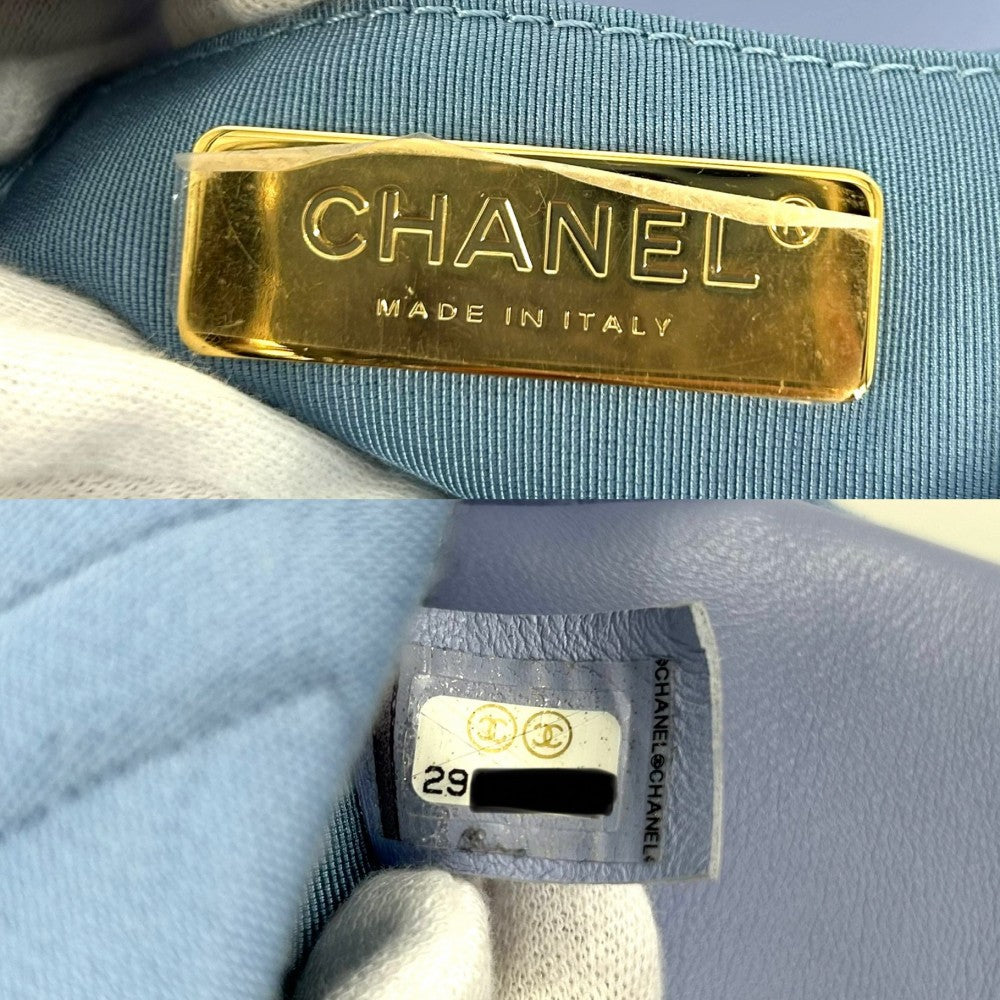 【開店SALE】 CHANEL シャネル ウエストバッグ シャネル19 ウエストポーチ ココマーク 小さめ かばん 鞄 ラムスキン コットンジャージー ブルー 青 ゴールド×シルバー金具 レディース【中古品】