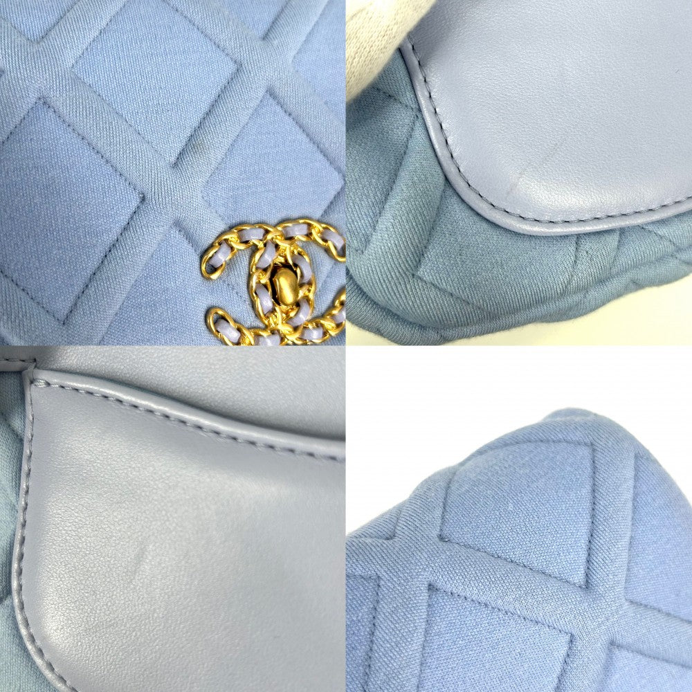 【開店SALE】 CHANEL シャネル ウエストバッグ シャネル19 ウエストポーチ ココマーク 小さめ かばん 鞄 ラムスキン コットンジャージー ブルー 青 ゴールド×シルバー金具 レディース【中古品】