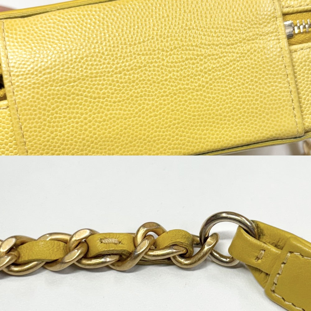 CHANEL シャネル ショルダーバッグ マトラッセ CCフィリグリー ミニポシェット ココマーク ココ 鞄 かばん キャビアスキン イエロー ゴールド金具 レディース【中古品】