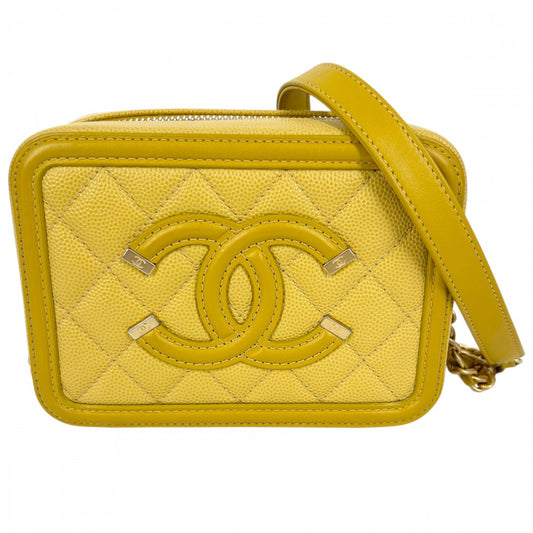 CHANEL シャネル ショルダーバッグ マトラッセ CCフィリグリー ミニポシェット ココマーク ココ 鞄 かばん キャビアスキン イエロー ゴールド金具 レディース【中古品】