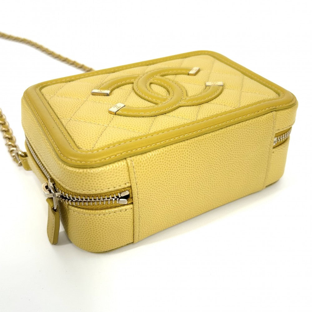 CHANEL シャネル ショルダーバッグ マトラッセ CCフィリグリー ミニポシェット ココマーク ココ 鞄 かばん キャビアスキン イエロー ゴールド金具 レディース【中古品】