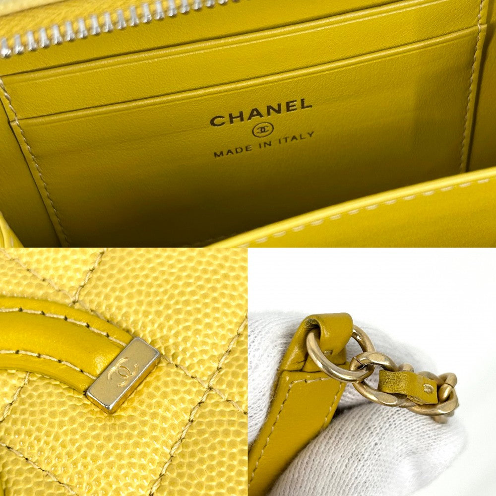 CHANEL シャネル ショルダーバッグ マトラッセ CCフィリグリー ミニポシェット ココマーク ココ 鞄 かばん キャビアスキン イエロー ゴールド金具 レディース【中古品】