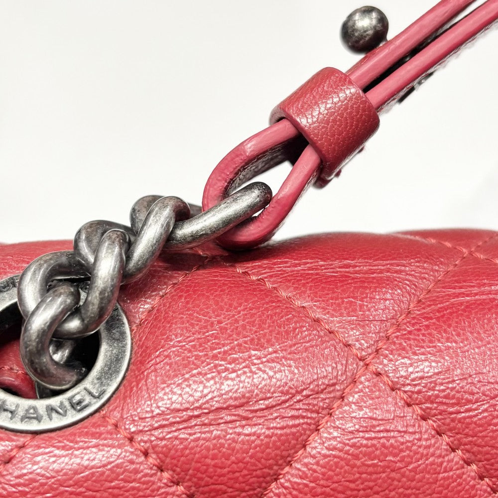 【開店SALE】 CHANEL シャネル ショルダーバッグ マトラッセ シティロック フルフラップ ココマーク ココ かばん 鞄 レザー レッド 赤 ガンメタル金具 レディース【中古品】