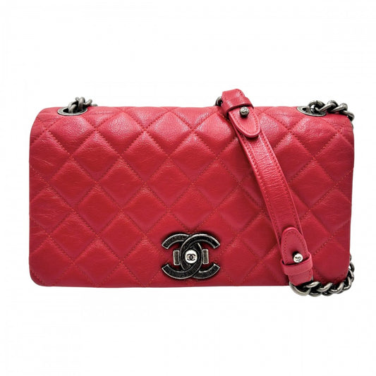 【開店SALE】 CHANEL シャネル ショルダーバッグ マトラッセ シティロック フルフラップ ココマーク ココ かばん 鞄 レザー レッド 赤 ガンメタル金具 レディース【中古品】
