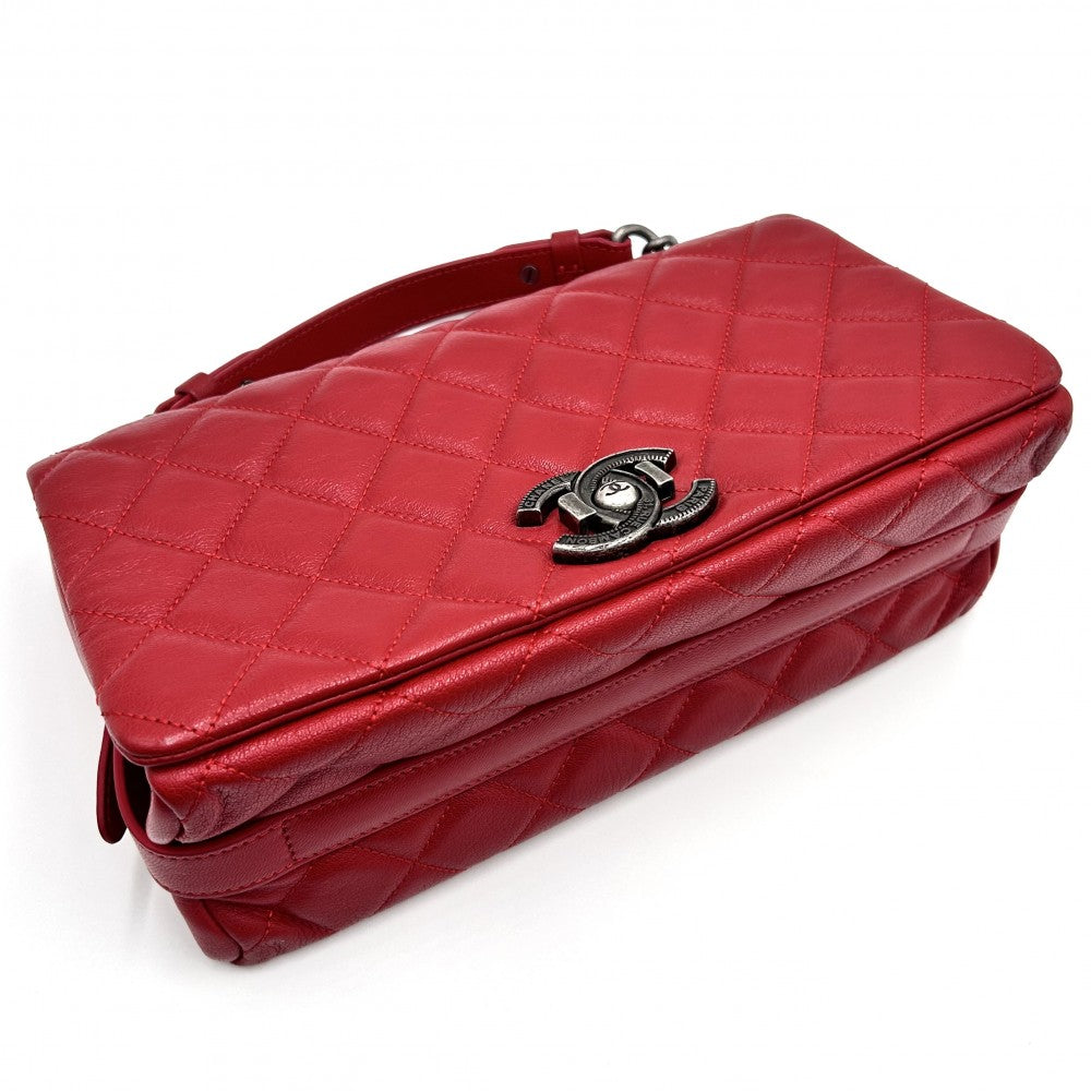 【開店SALE】 CHANEL シャネル ショルダーバッグ マトラッセ シティロック フルフラップ ココマーク ココ かばん 鞄 レザー レッド 赤 ガンメタル金具 レディース【中古品】