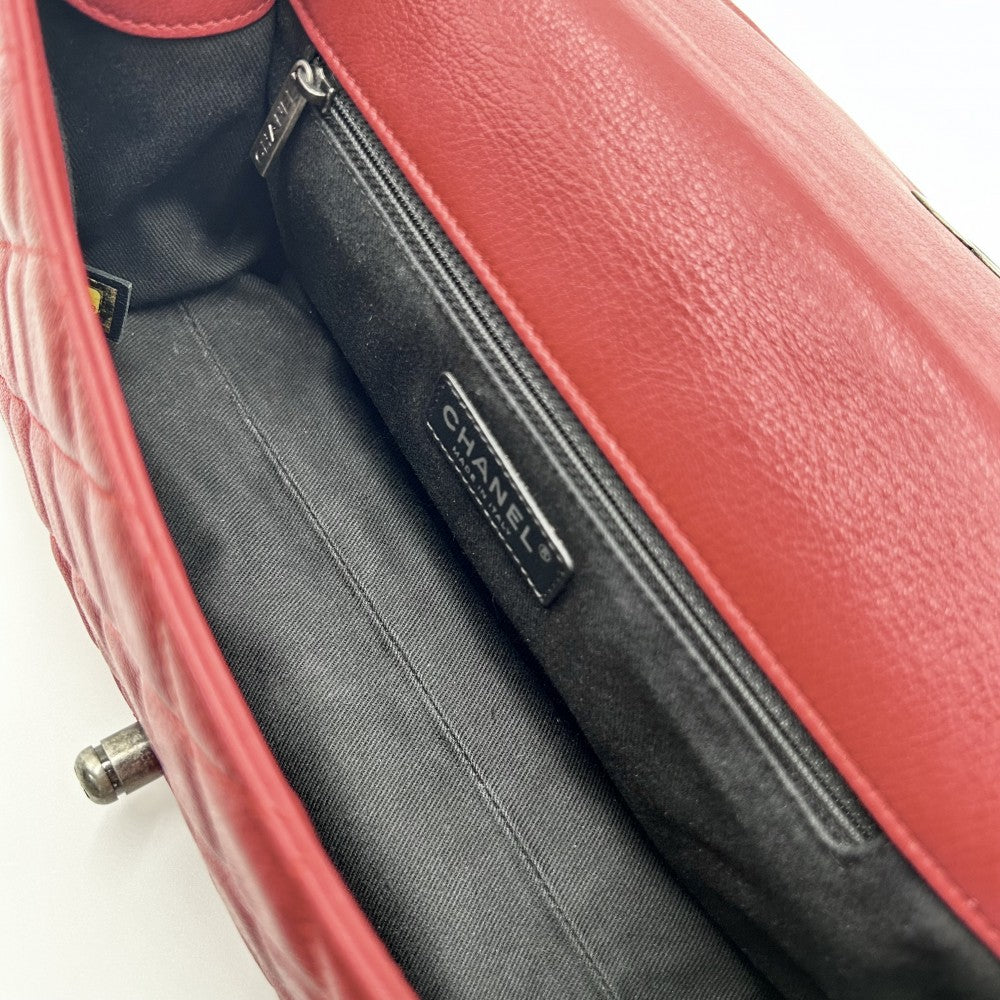 【開店SALE】 CHANEL シャネル ショルダーバッグ マトラッセ シティロック フルフラップ ココマーク ココ かばん 鞄 レザー レッド 赤 ガンメタル金具 レディース【中古品】