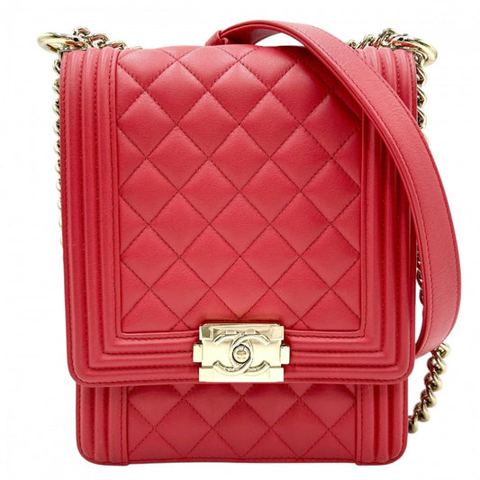 【開店SALE】 CHANEL シャネル ショルダーバッグ ボーイシャネル BOY CHANEL ココマーク ココ 鞄 かばん ラムスキン レッド 赤 ゴールド金具 レディース【中古品】